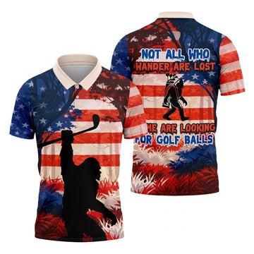 Not All Who Wander Are Lost Funny Bigfoot Golf Tops For Men, 250th Patriotic Golf Shirt, Polo Shirts For Men