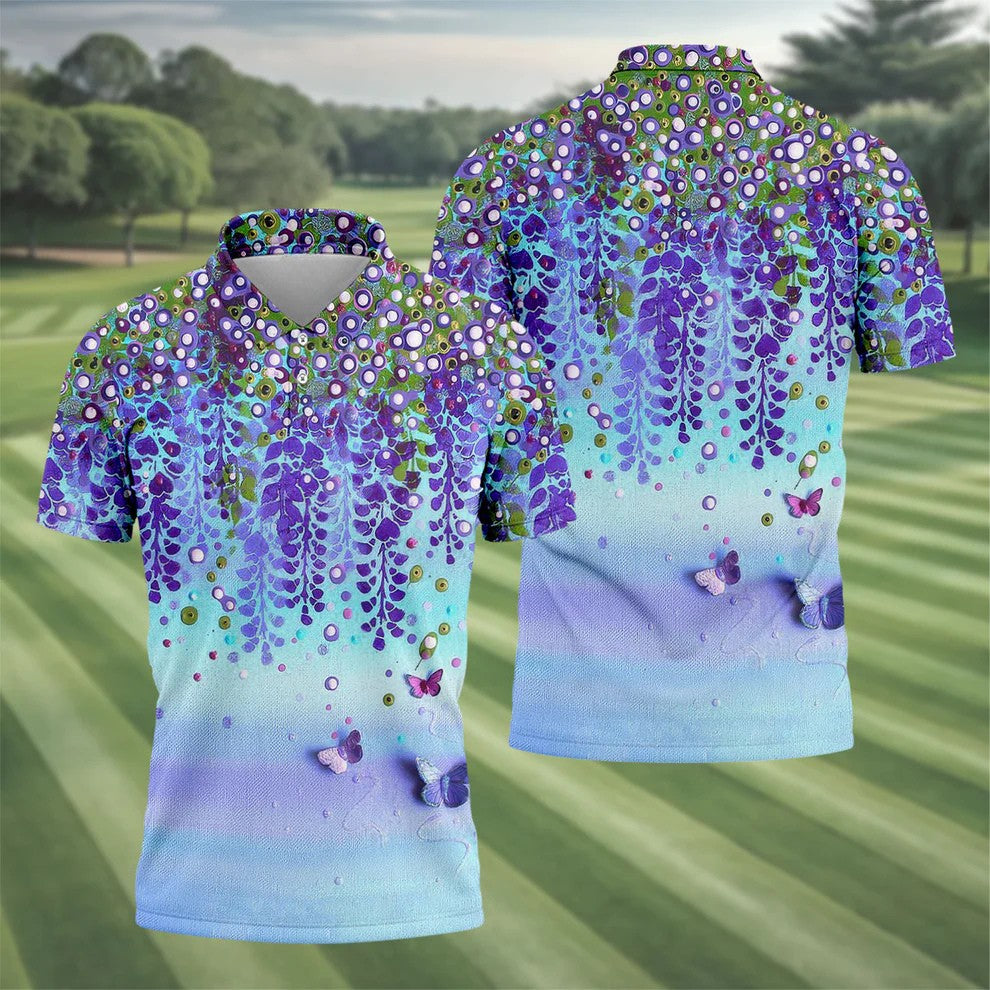 Colorful Abstract Floral Painting Golf Polo, Golf Tops For Men, Golfing Apparel