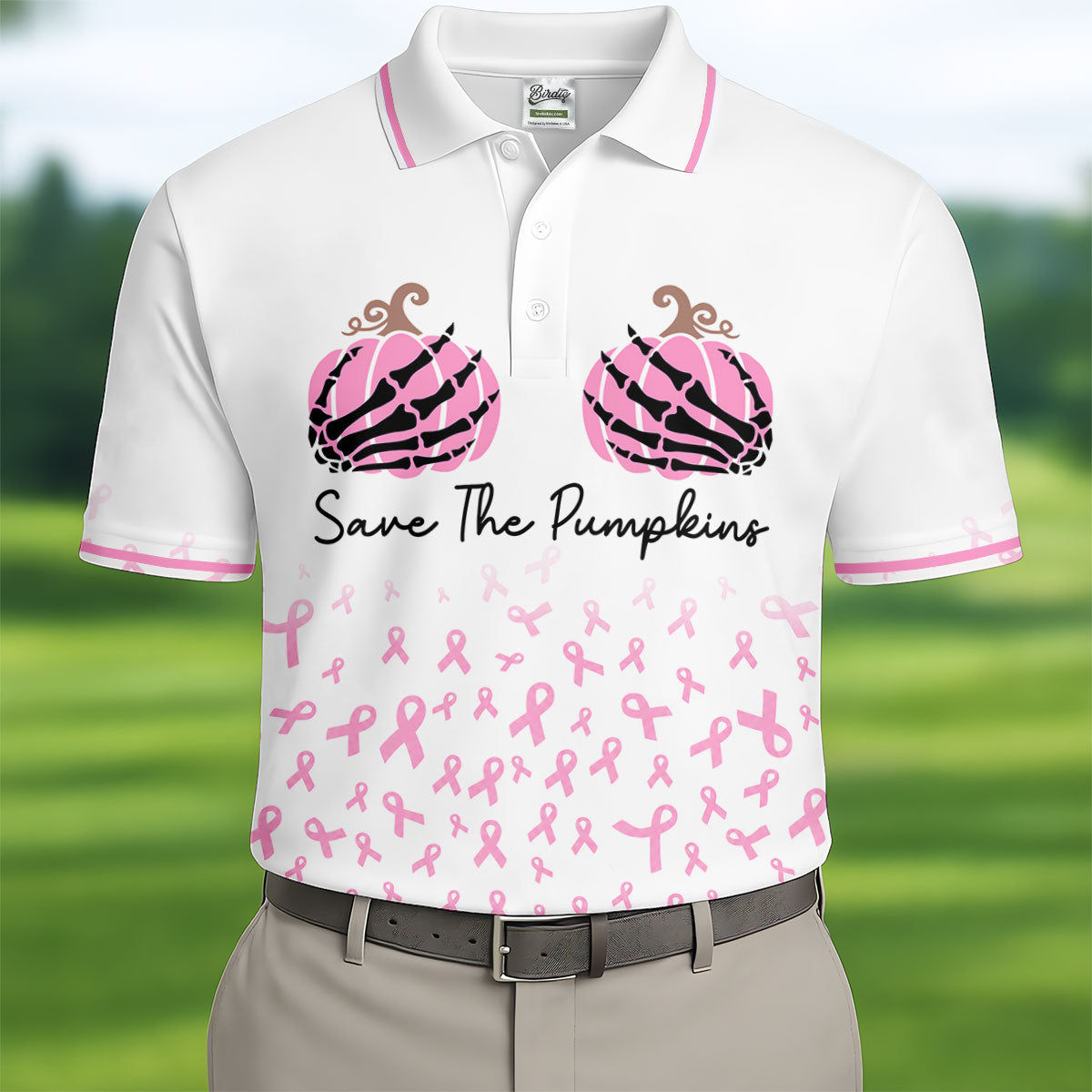 Save The Pumpkins Breast Cancer Polo Shirt, Mens Polo Shirts, Golf Apparel For Men