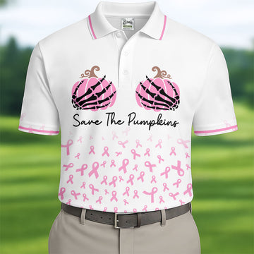 Save The Pumpkins Breast Cancer Polo Shirt, Mens Polo Shirts, Golf Apparel For Men