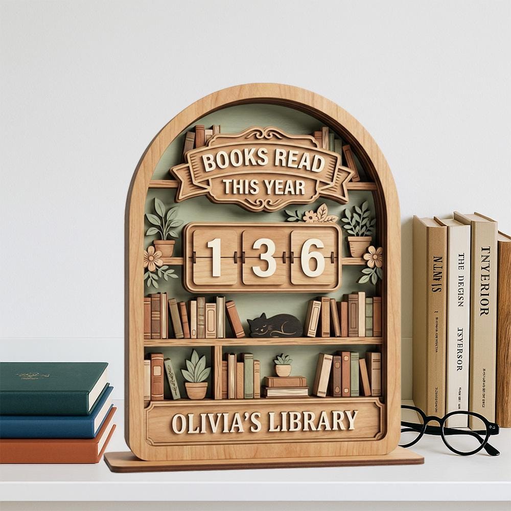Personalized Wooden Book Tracker Sign, Books Read This Year Reading Counter, Custom Library Decor Gift for Book Lovers