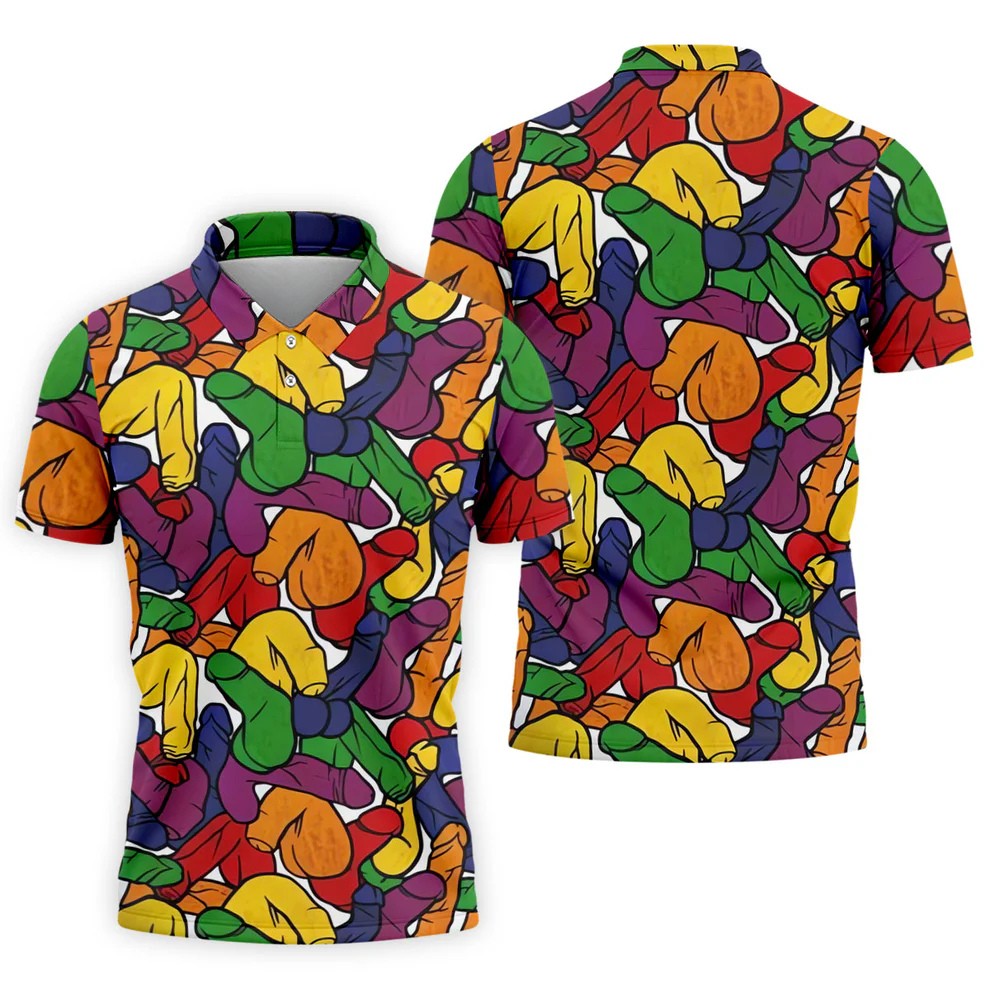 Adult Humor Pride Colors Retro Golf Shirt, LGBTQ Month Men's Funny Golf Shirts