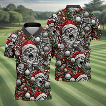 Screaming Santa Faces Christmas Golf Shirt, Mens Golf Polo, Golf Shirts For Men