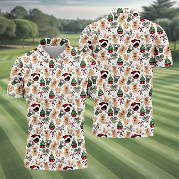 Christmas Sweets Pattern Golf Tops For Men, Cartoon Print Polo Shirts For Men, Christmas Golf Shirt, Golfing Apparel