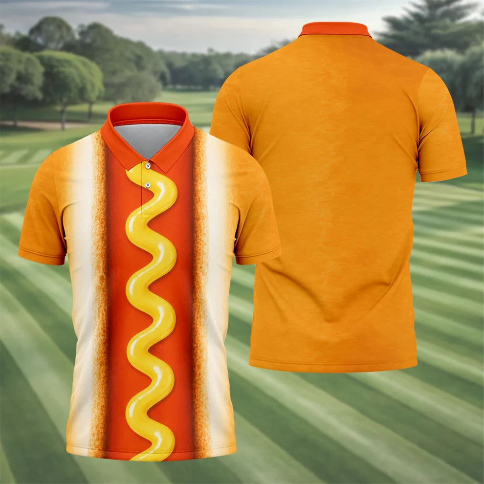 Hot Dog Suit Golf Shirt, Humorous Food Lover Pattern, Golf Shirt For Men