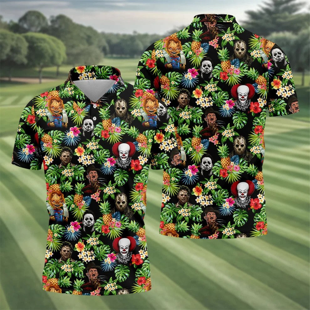 Tropical Horror Character Halloween Golf Shirt, Mens Golf Apparel, Printed Golf Shirt