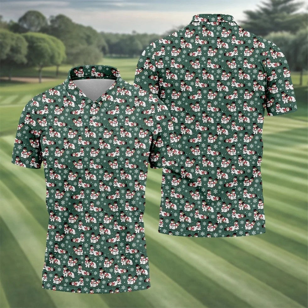 Naughty Snowman Green Golf Shirt, Christmas Golf Shirt, Fun Golf Shirts For Men, Polo Shirts For Men