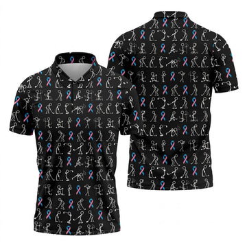 Funny Stick Figure Men's Golf Shirt, Male Breast Cancer Awareness Shirt, Breast Cancer Support Shirt, Golf Shirts For Men