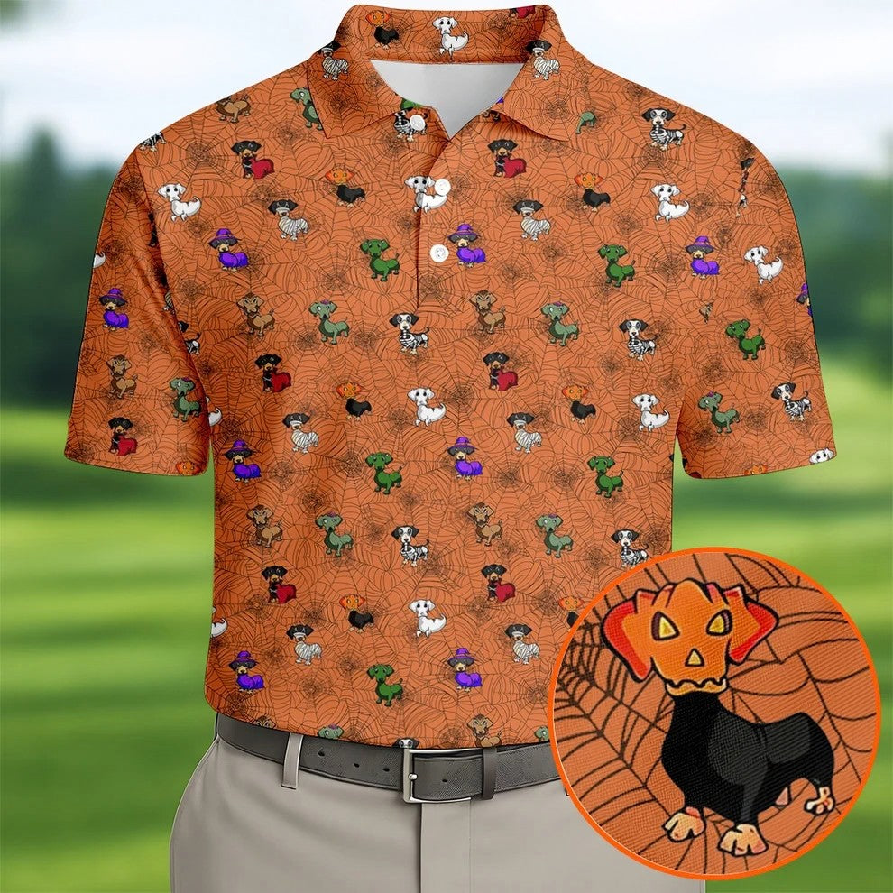 Costume Dogs Spider Web Halloween Golf Polo Shirt, Dog Lover Shirt, Golf Shirts For Men