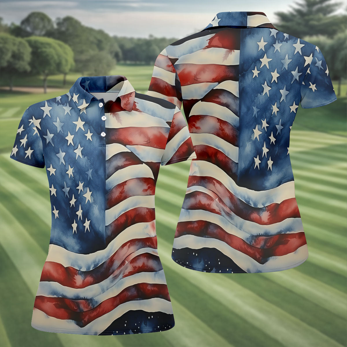 American Flag Golf Shirt, Patriotic Golf Polo Shirts, 250th Anniversary Golf Shirt For Women, Ladies Golf Polos