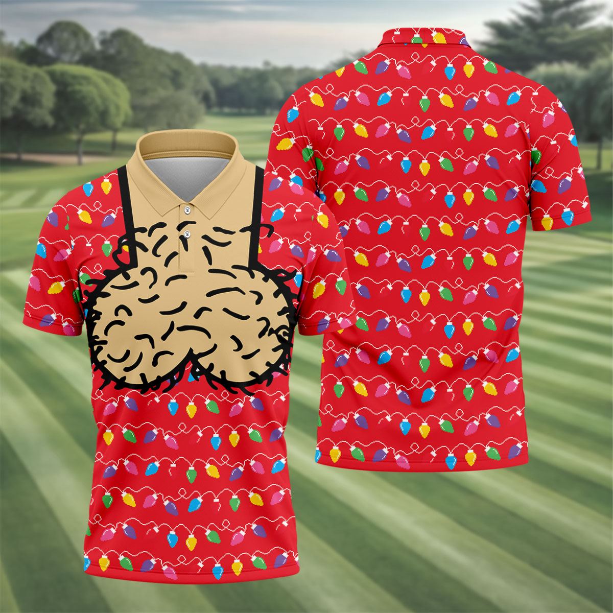 Cheeky Christmas Lights Golf Polo Shirt, Mens Golf Shirts, Golf Apparel For Men