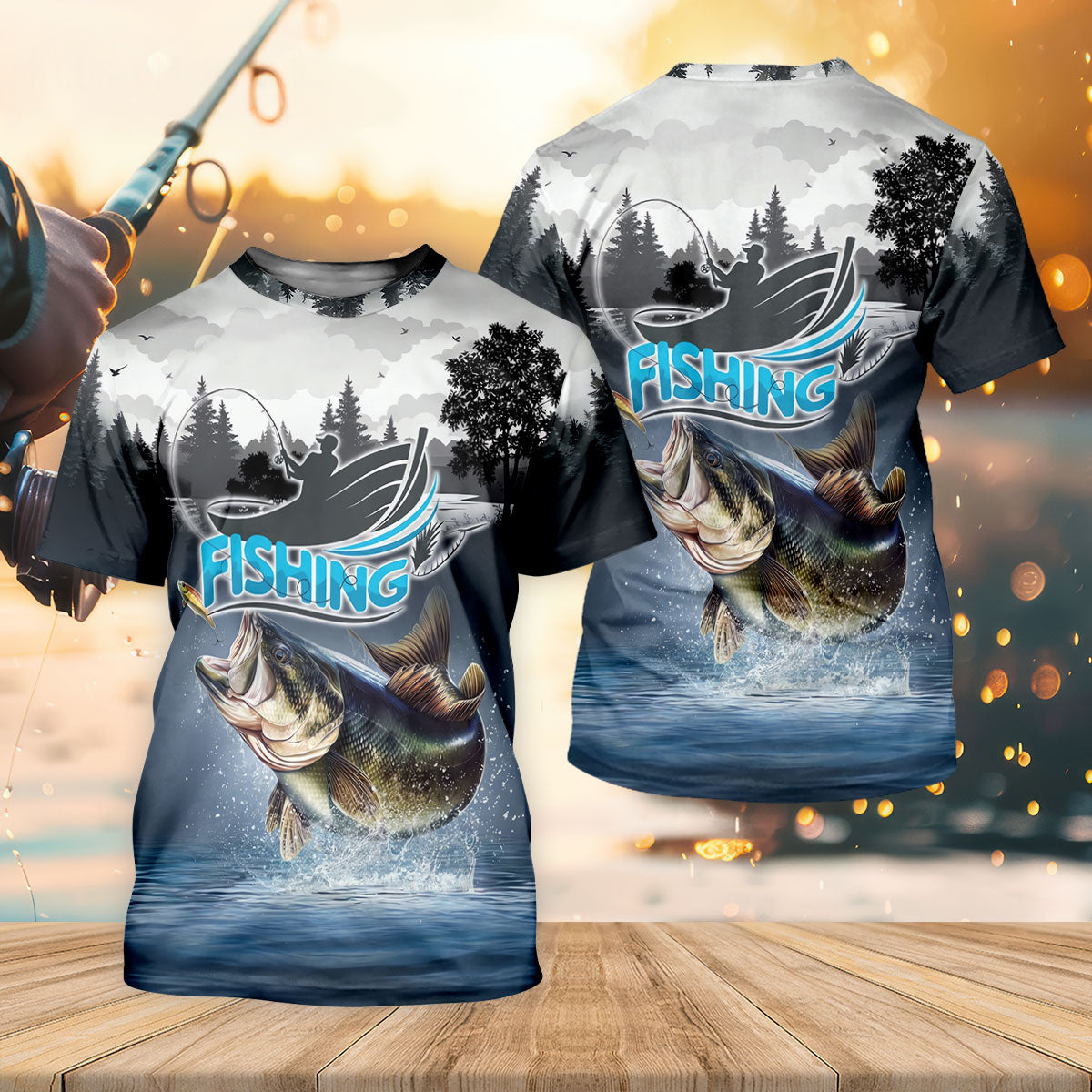 Bass Fisherman Silhouette Fishing UPF Shirts, Largemouth Bass Fishing Shirts For Men