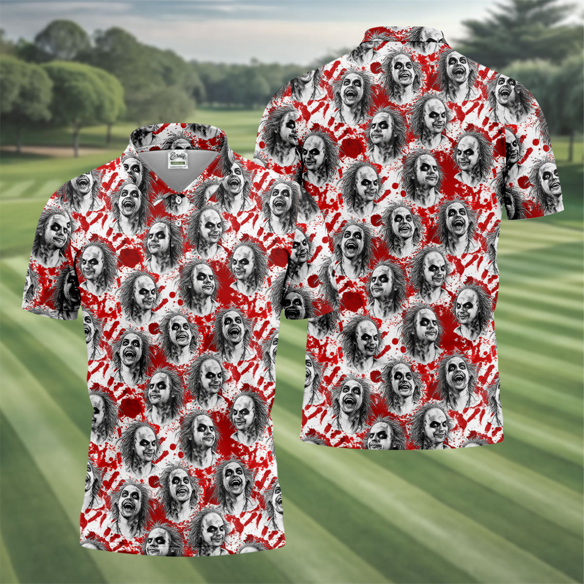 Halloween Horror Character Faces Polo Shirt, Polo Shirts For Men, Mens Golf Shirts