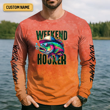 Weekend Hooker Orange Fishing Shirt, Fishing UPF Shirts, Hooded Sun Shirt, Gift For Fisherman