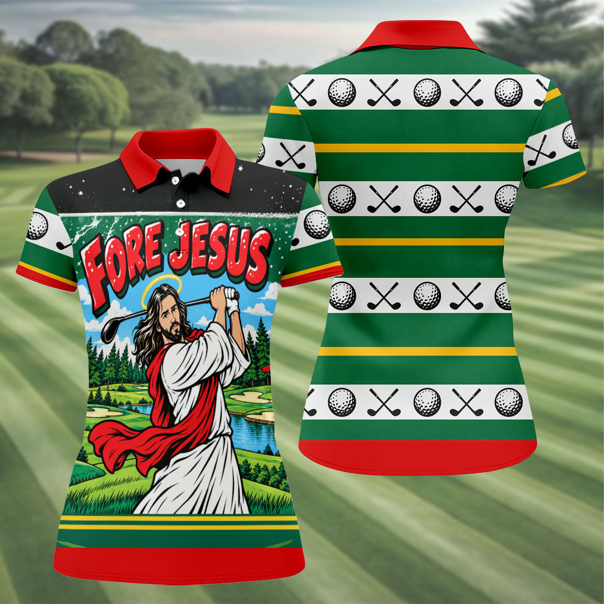 Fore Jesus Golf Swing Christmas Golf Shirt, Golf Gifts For Women, Ladies Golf Apparel