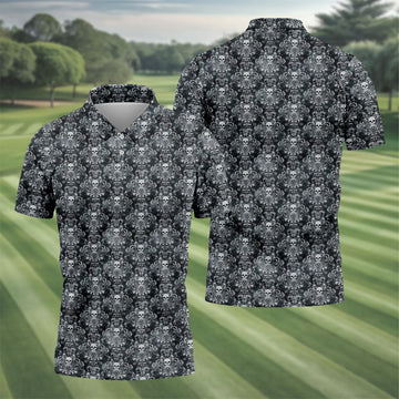 Skull Damask Charcoal Grey Gothic Floral Golf Tops For Men, Polo ShirtFor Men, Golf Shirts For Men