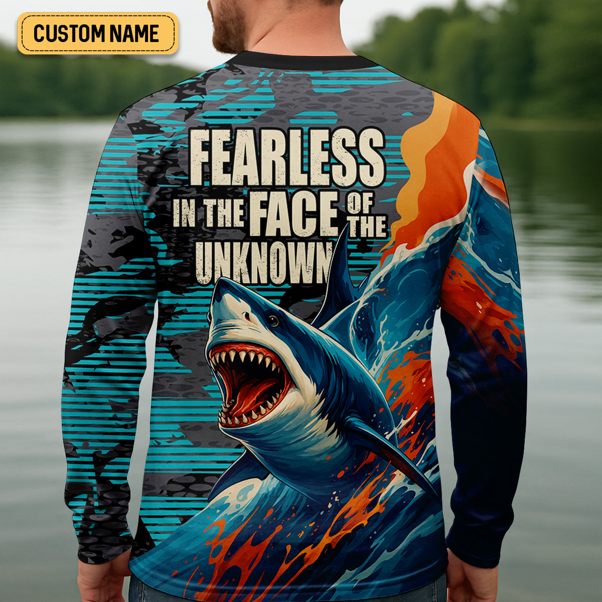 Shark Fishing Shirt, Fearless In The Face Of The Unknown Fishing UPF Shirts, Fishing Gifts For Men