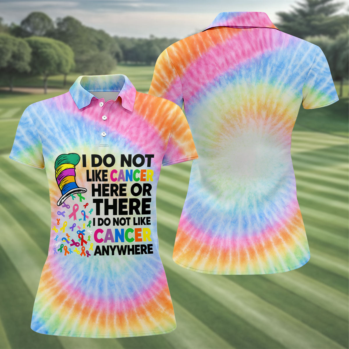 I Do Not Like Cancer Tie Dye Polo Shirt, Golf Shirts For Women, Women’s Golf Apparel