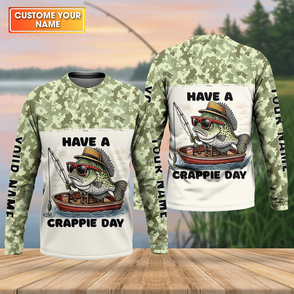 Have A Crappie Day Camo Fishing Shirt, Fishing UPF Shirts, Fishing Gift for Men, Men's Fishing Shirt