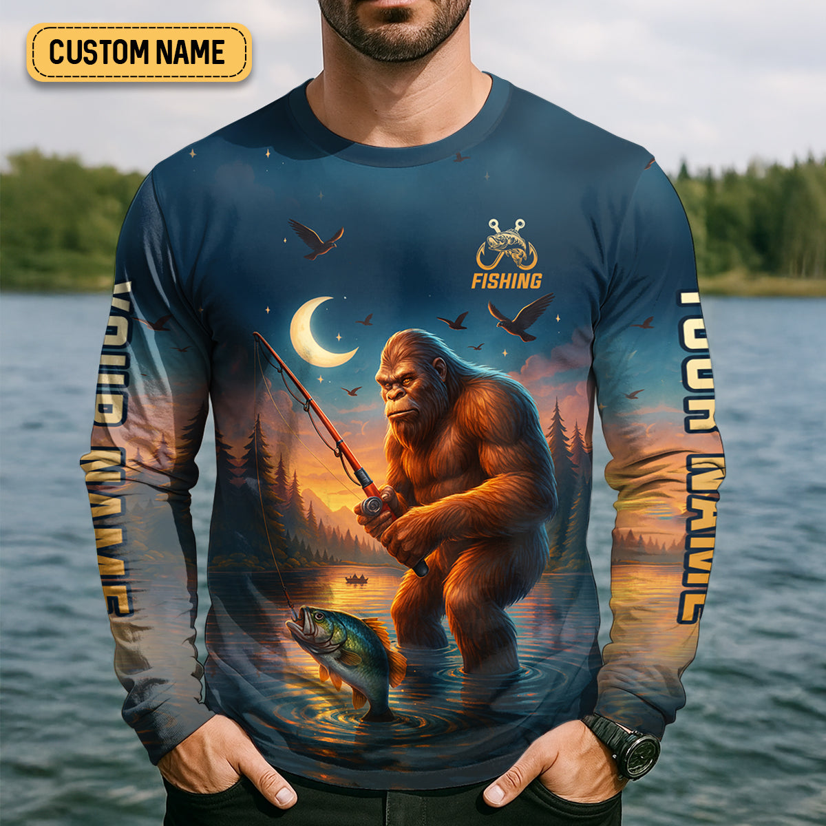 The Best Things In Life Are Wild And Free Funny Bigfoot Fishing SPF Shirt For Men, Gift For Fisherman