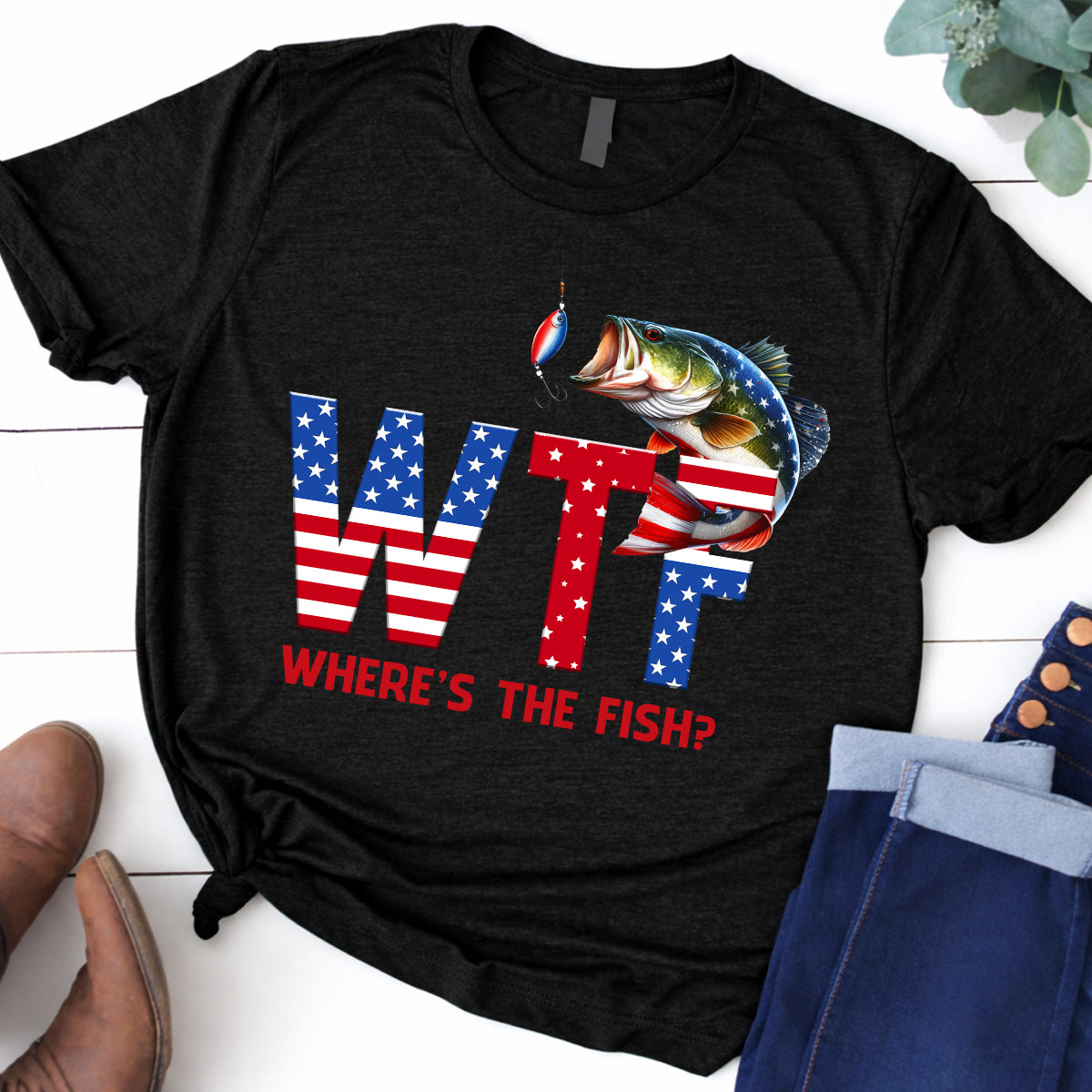 Where's The Fish Patriotic 4th Of July Funny Fishing Shirt, 250th Anniversary Fishing Shirts For Men