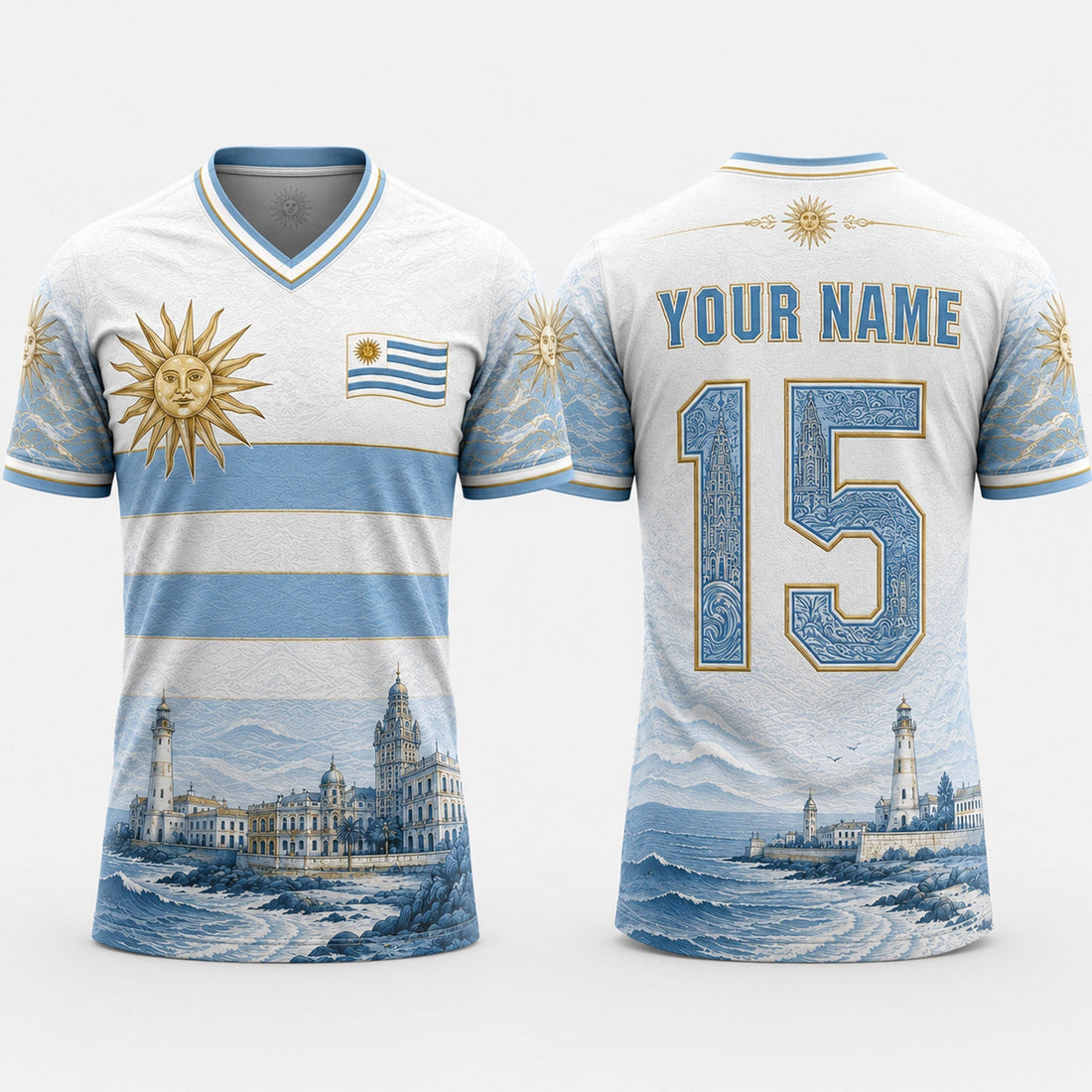 Sol de Mayo Fooball Shirt, Uruguay Flag V-Neck For Men Football Lover, Father's Day Presents