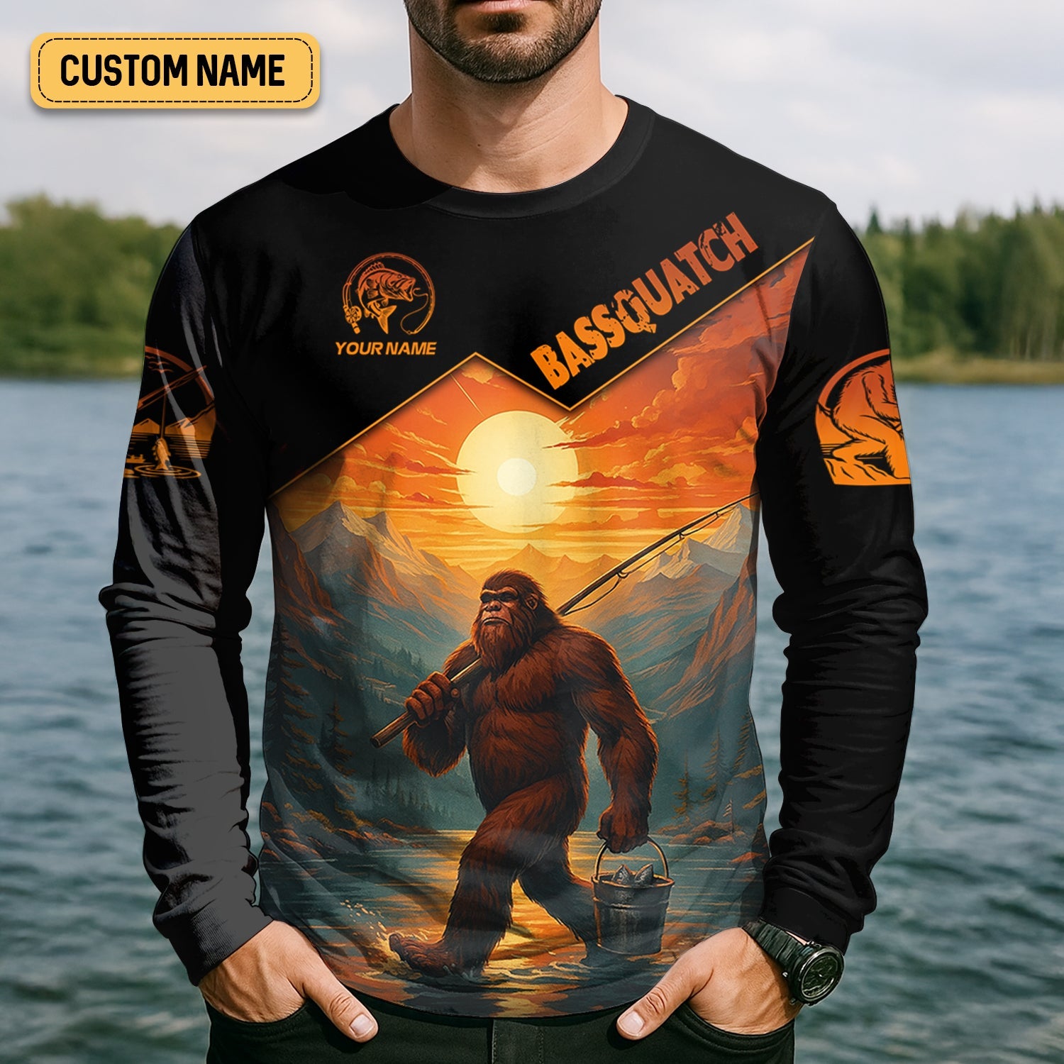 Bassquatch Bigfoot Fishing SPF Long Sleeve Shirts, Fishing Shirts For Men, Funny Fishing Shirt, Fisherman Gift