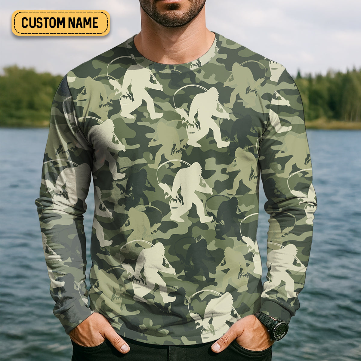 Bigfoot Camo Fishing SPF Shirts, Bassquatch Fishing Shirts, Fishing Shirts For Men, Funny Fisherman Gift
