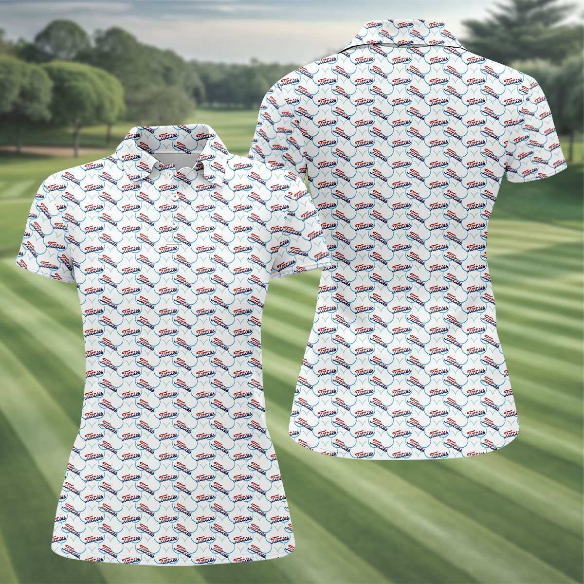 Funny Adult 250th Anniversary Red White Blue Women's Golf Tops, 4th Of July Ladies Golf Shirts