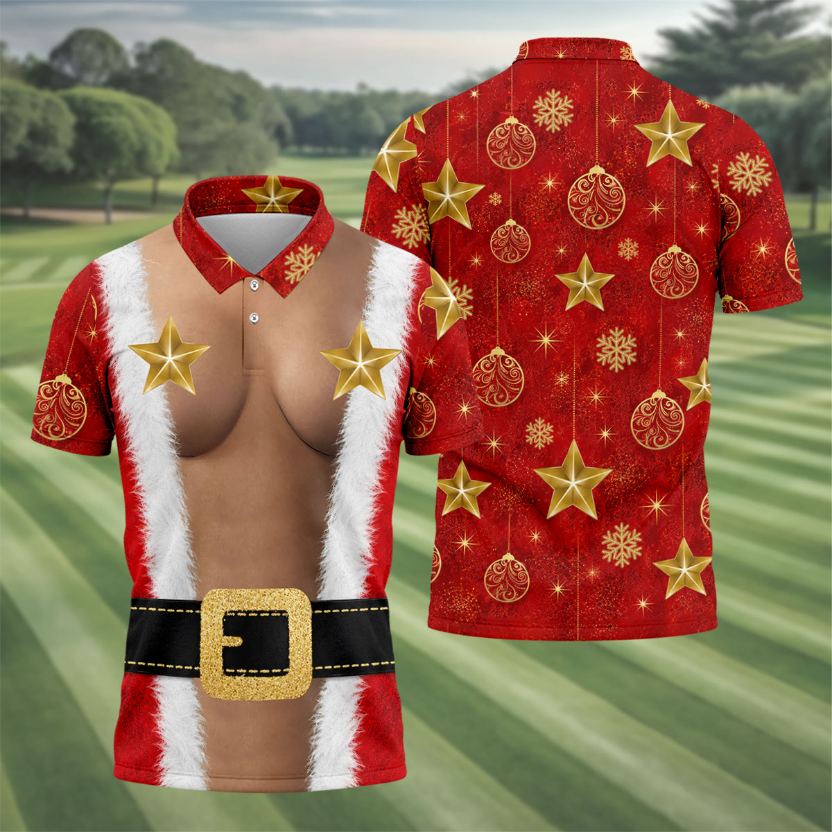 Christmas Santa Suit Gold Star Polo Shirt, Mens Golf Polo, Golf Shirts For Men