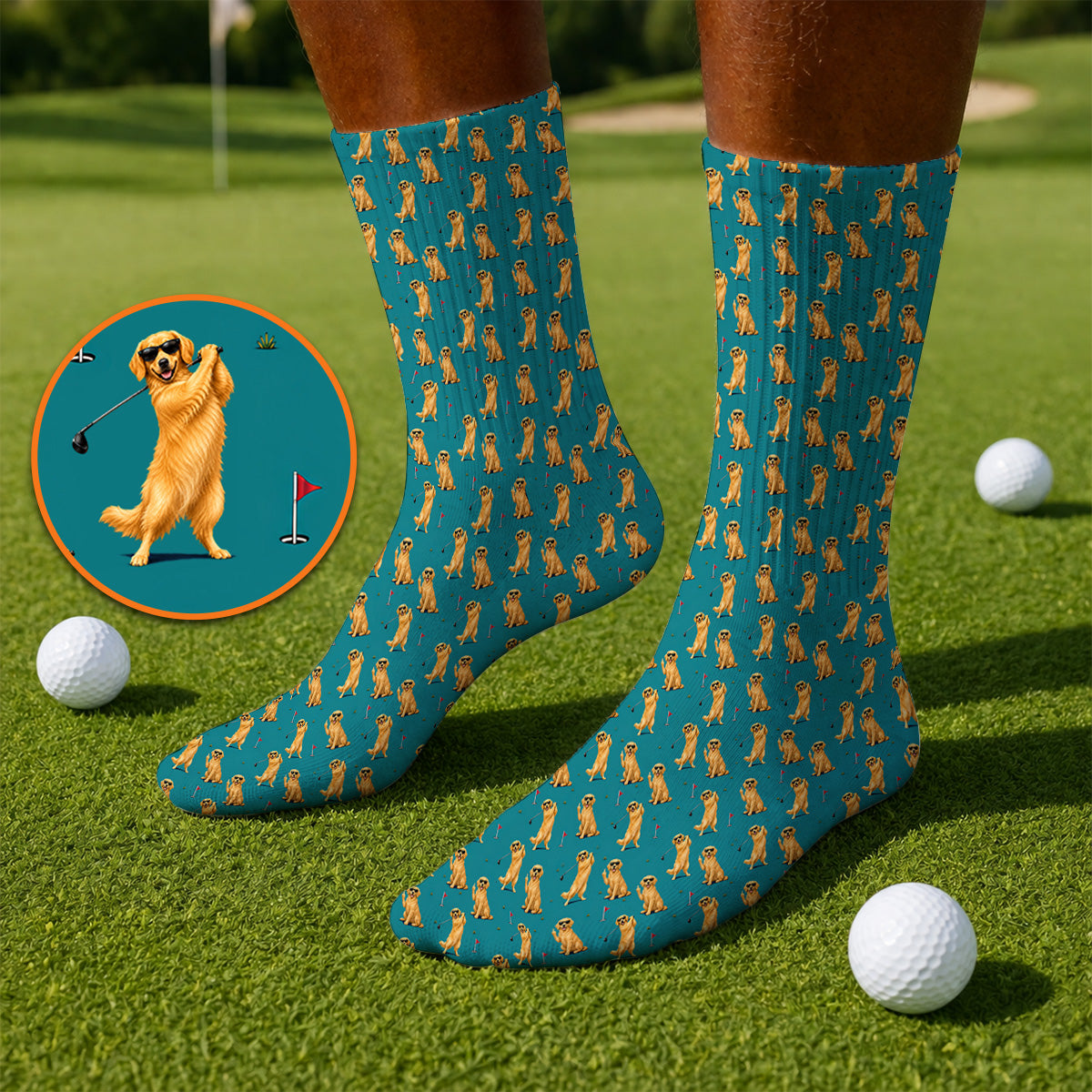 Golden Retriever Fairway Golf Socks, Golf Dog Pattern Sock, Gift For Golden Retriever Owners