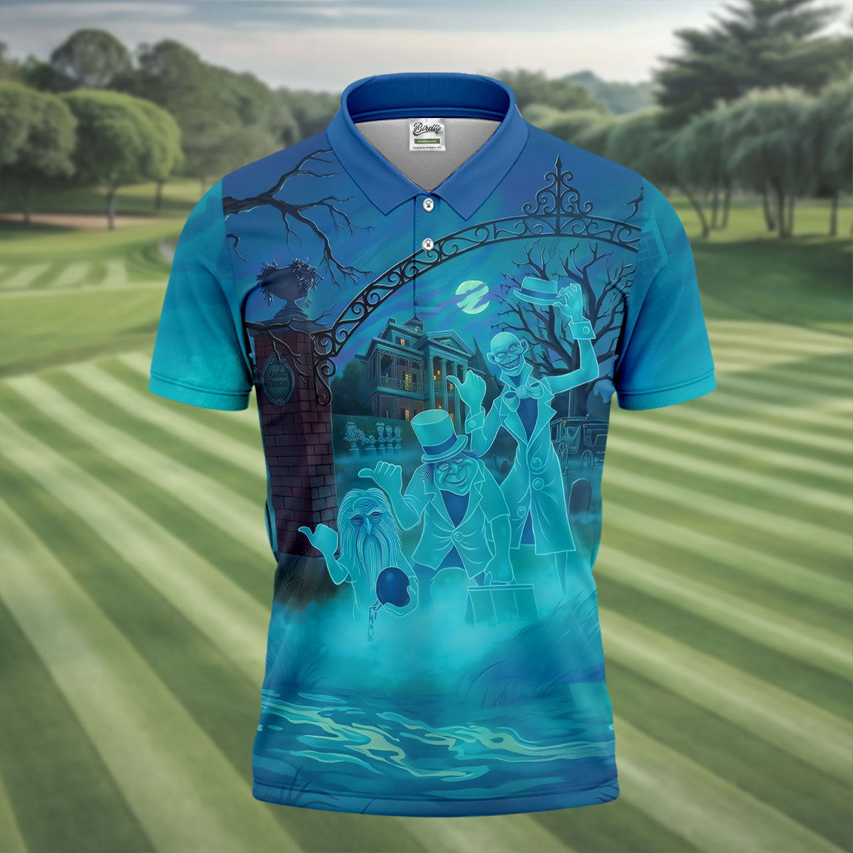 Ghost Trio At Haunted House Gate Halloween Polo Shirt, Mens Golf Shirts, Mens Polo Shirts