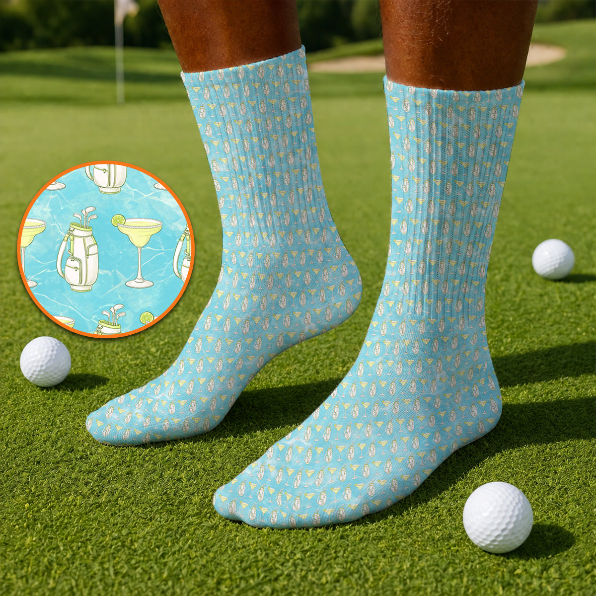Golf & Margarita Pattern Golf Socks, Margarita Cocktail Golf Sock, Crazy Golf Gift For Golfer