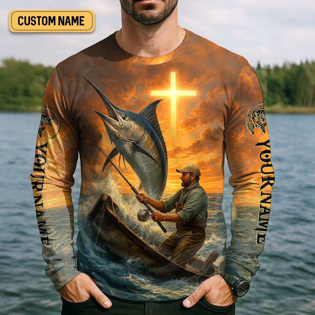 I Catch He Cleans, Jesus Fishing Shirt, Funny Fishing Shirt, SPF Shirt For Men, Gift For Fisherman