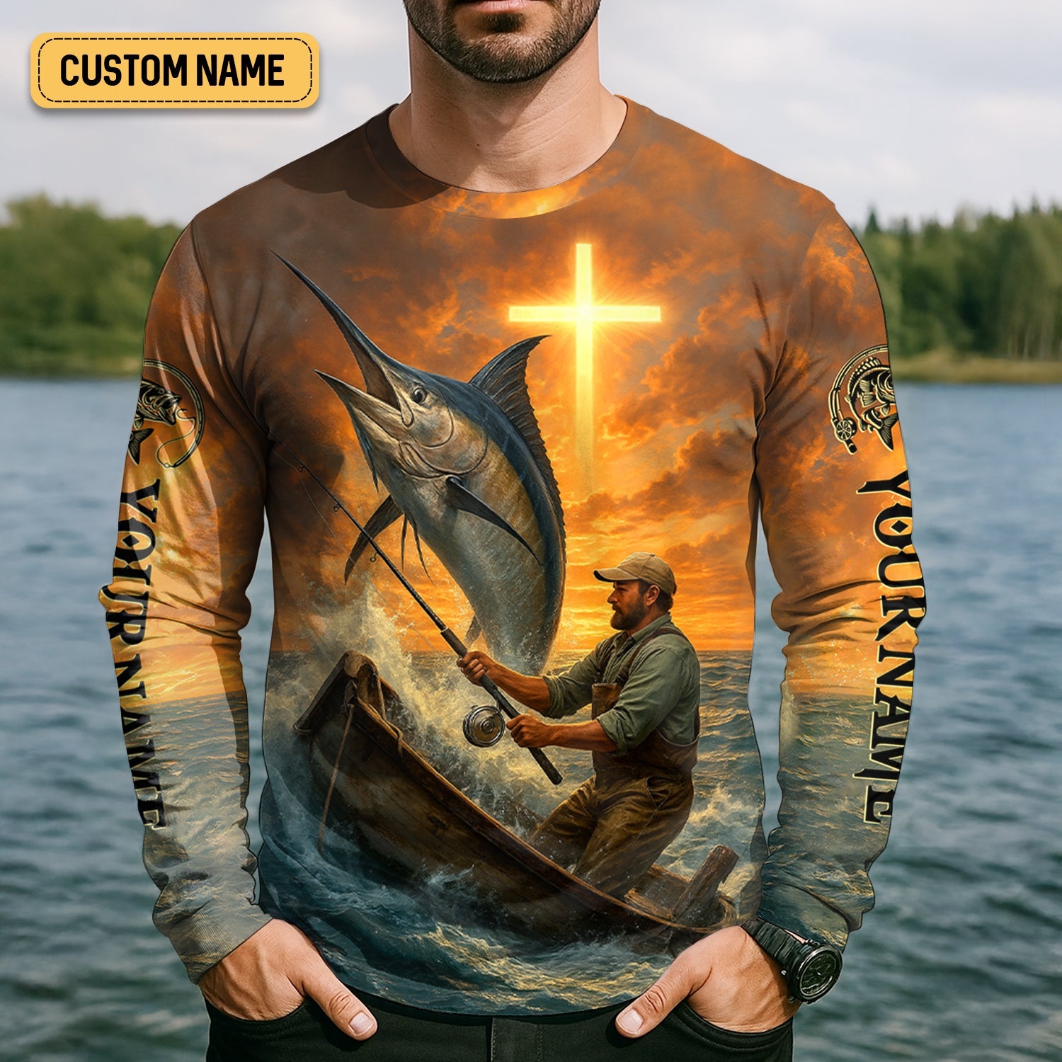 I Catch He Cleans, Jesus Fishing Shirt, Funny Fishing Shirt, SPF Shirt For Men, Gift For Fisherman