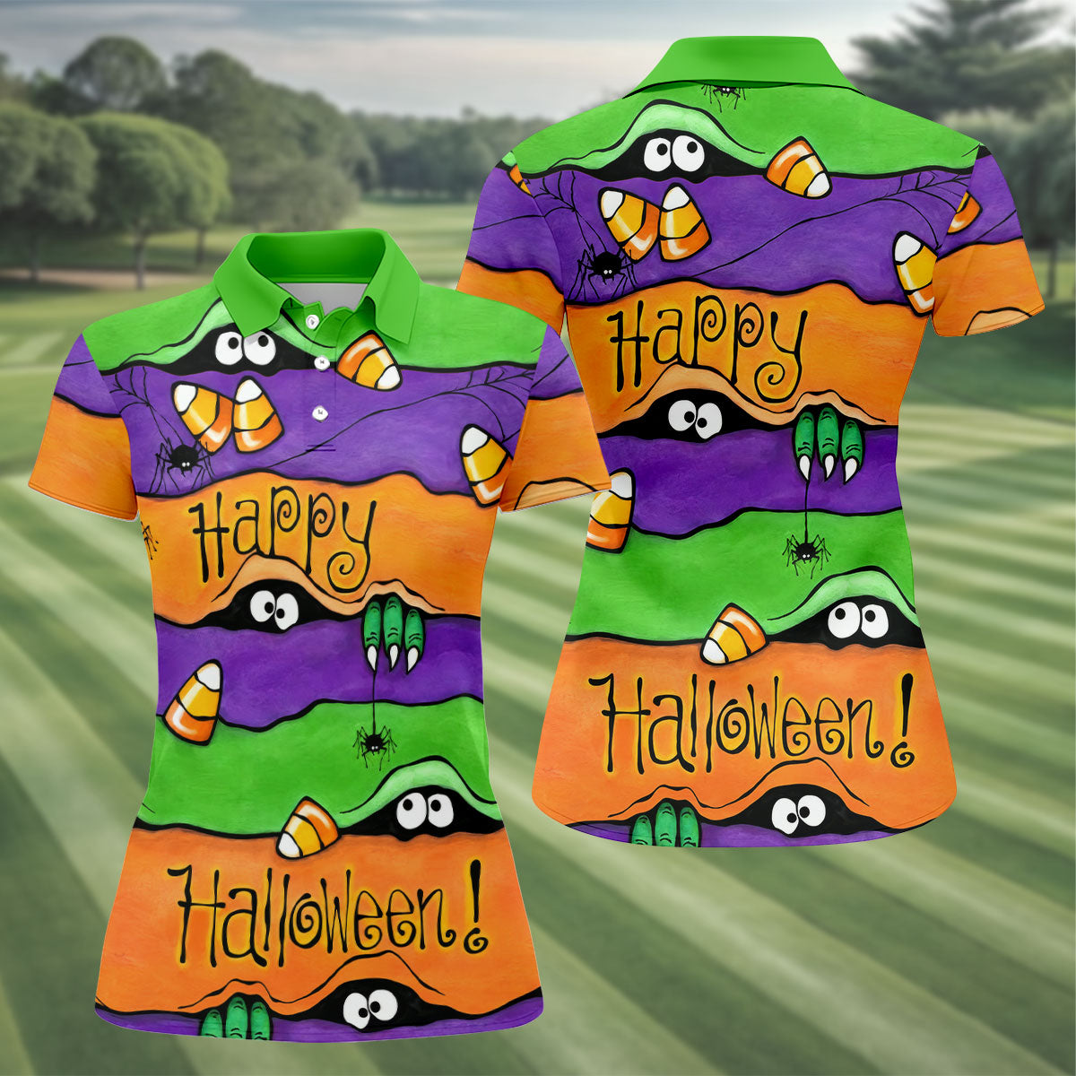 Happy Halloween Candy Monster Horror Character Polo Shirt, Golf Shirt, Women's Golf Polo