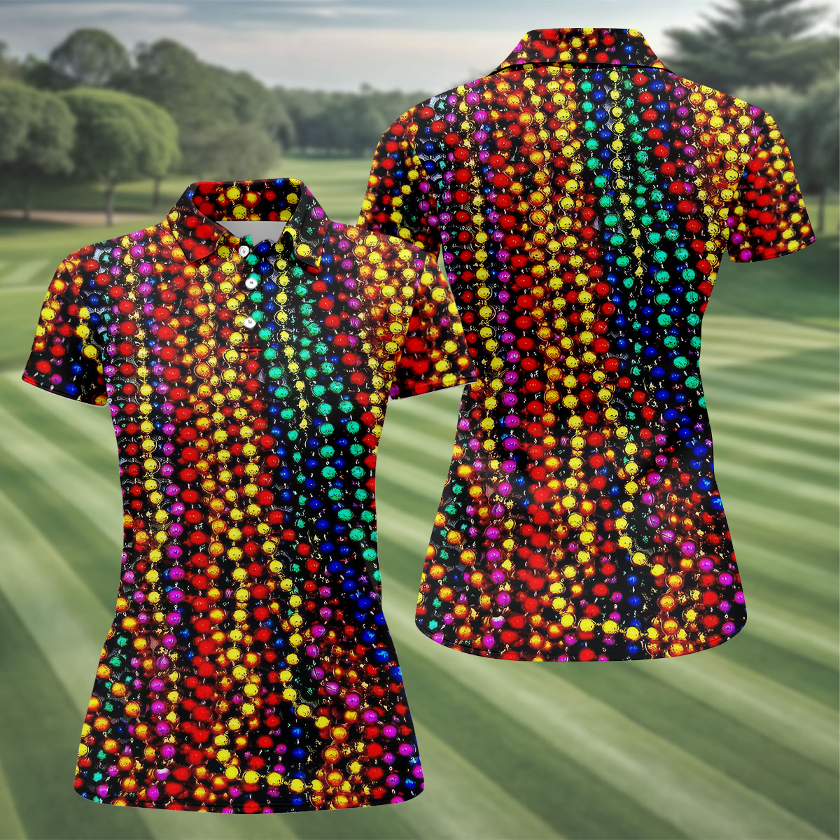 Colorful Beads Mardi Gras Golf Shirt, Women's Golf Shirts, Ladies Golf Polos, Golf Shirt For Women