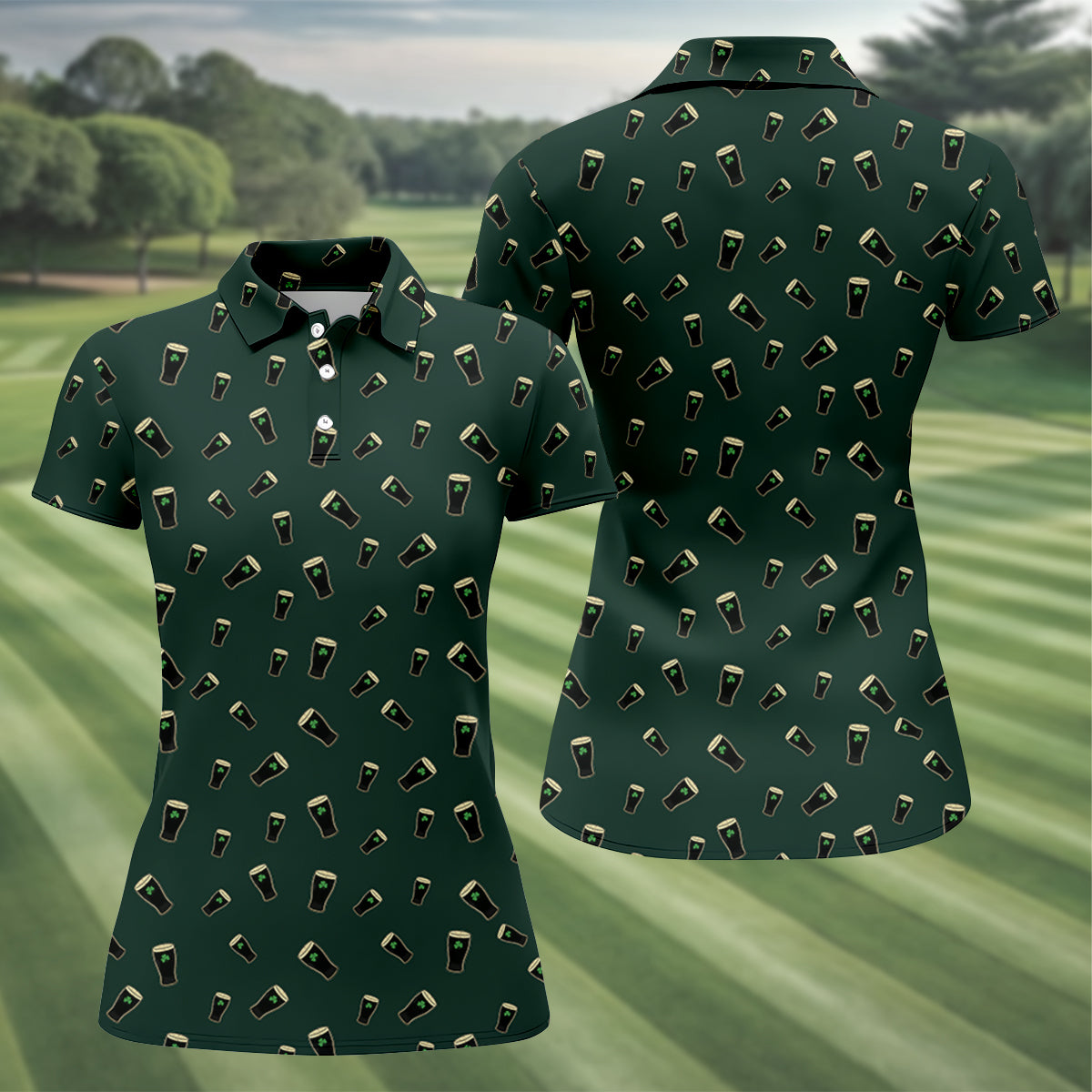 Dark Stout Beer St Patrick's Day Green Shamrock Golf Shirt, Ladies Golf Tops, Golf Shirt For Women