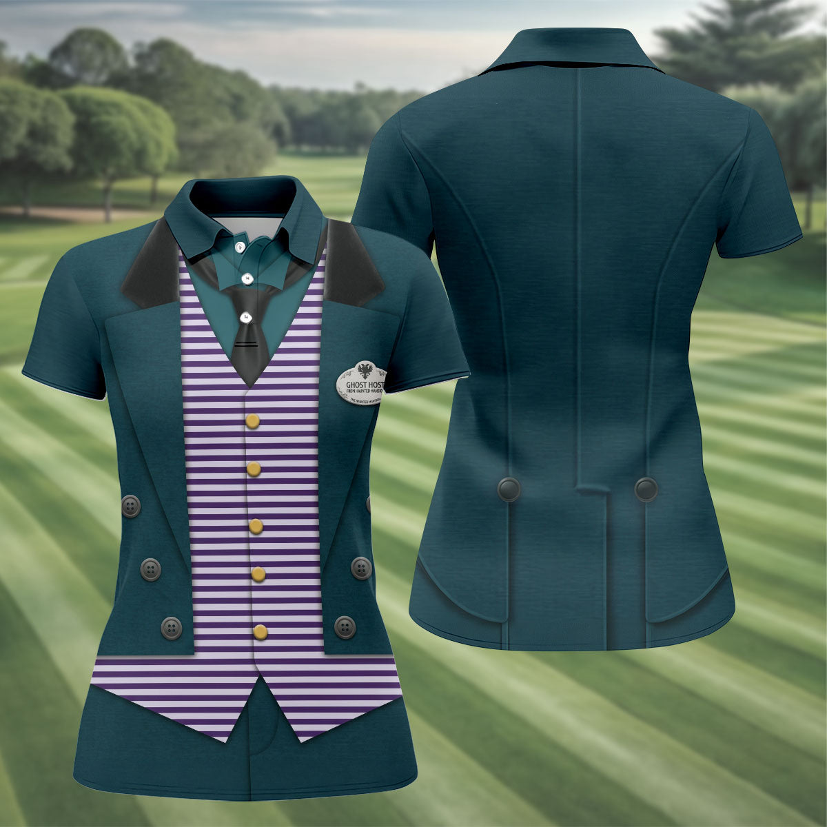 Ghostly Butler Costume Halloween Polo Shirt, Ladies Golf Shirt, Women’s Golf Polo