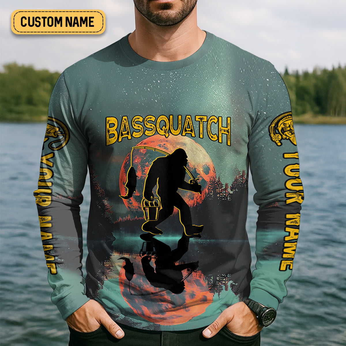 Gone Fishing With Sasquatch Bassquatch Fishing UPF Shirts, Fishing Gifts For Men, Men's Fishing Shirt