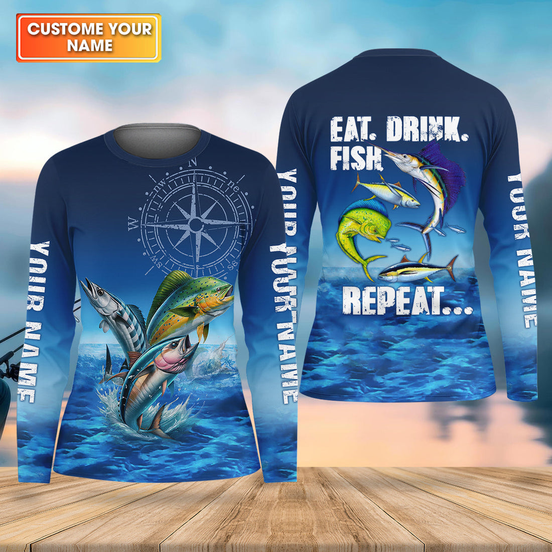 Eat Drink Fish Repeat Funny Fishing Shirt, Fishing UPF Shirts, Fishing Shirt For Women