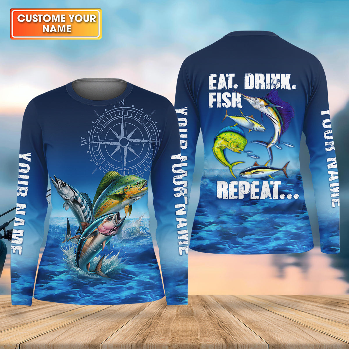 Eat Drink Fish Repeat Funny Fishing Shirt, Fishing UPF Shirts, Fishing Shirt For Women