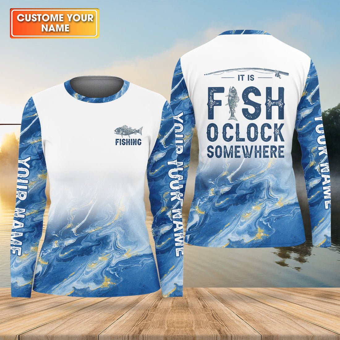 It Is Fish O'Clock Somewhere Blue Gradient Funny Fishing Shirt, Fishing UPF Shirts, Fishing Shirt For Women