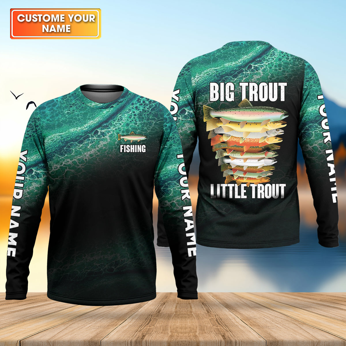 Big Trout Little Trout Water Ripple Fishing UPF Shirts, Funny Fishing Shirt, Fishing Shirts For Men