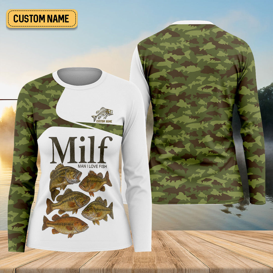 MILF Man I Love Fish Green Camo Funny Fishing Shirt, Fishing UPF Shirts, Fishing Shirt For Women