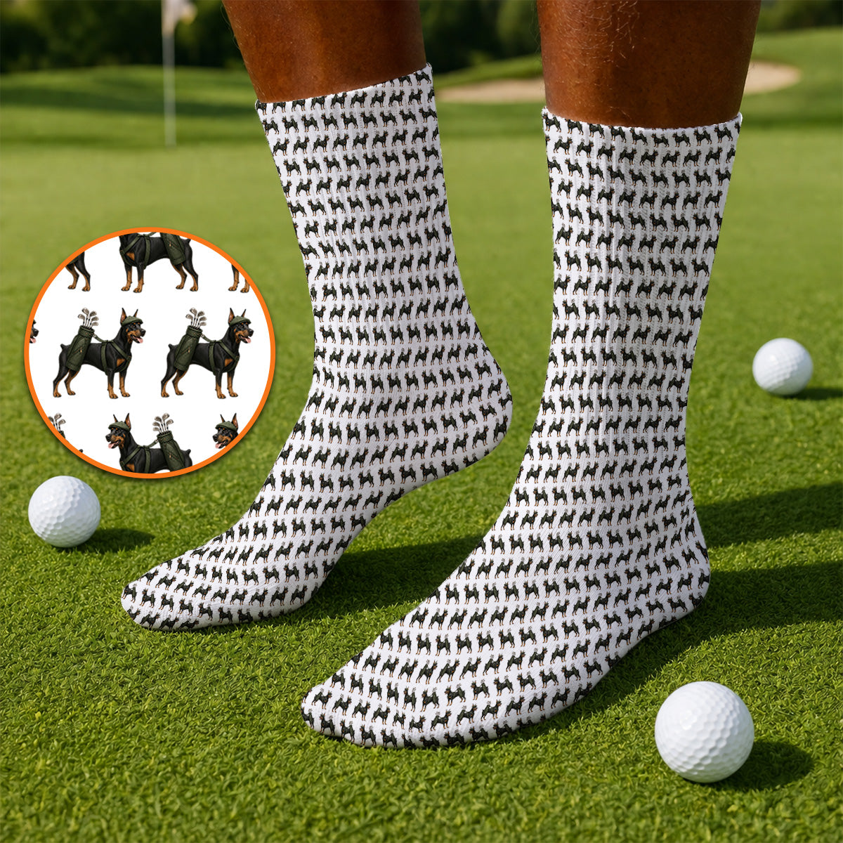 Doberman Golf Socks, Crazy Doberman Pattern Golf Sock, Dog Lover Golf Gift