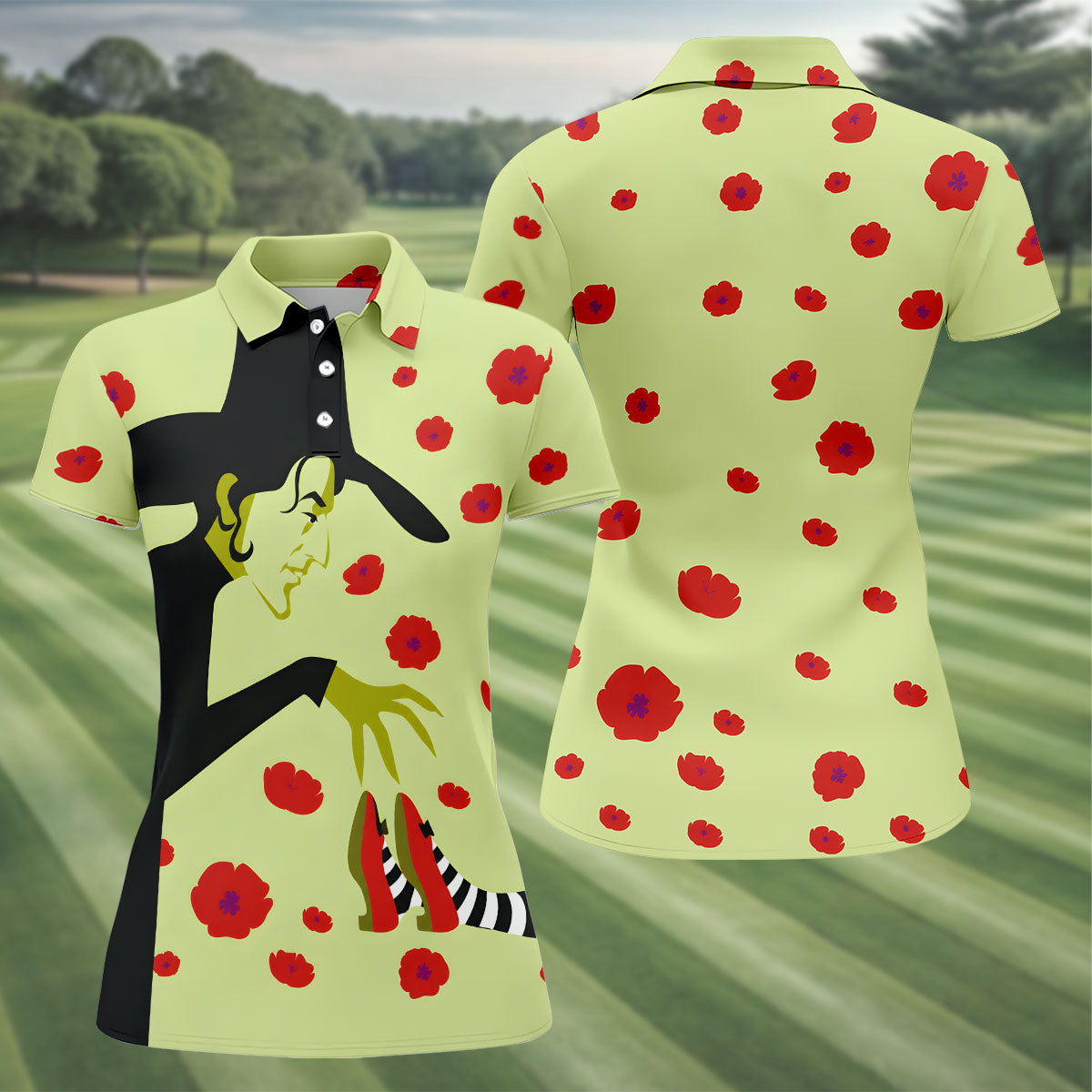 Green Horror Character Golf Polo Shirt, Halloween Golf Shirt, Womens Halloween Shirt