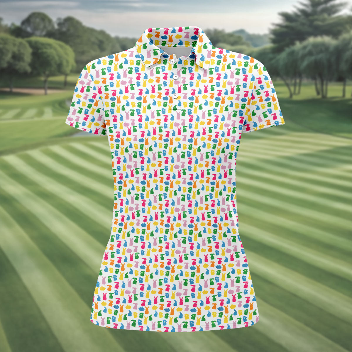 Bunny Hops Seamless Pattern Easter Golf Shirt, Women Golf Top, Fun Women's Golf Shirts, Ladies Golf Shirts