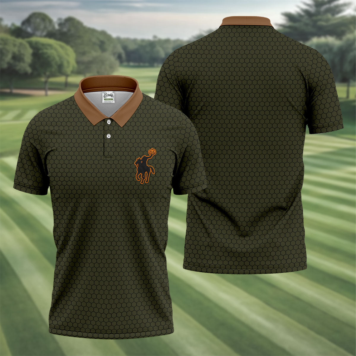 Pumpkin Rider Halloween Horror Character Polo Shirt, Mens Golf Shirts, Mens Golf Apparel