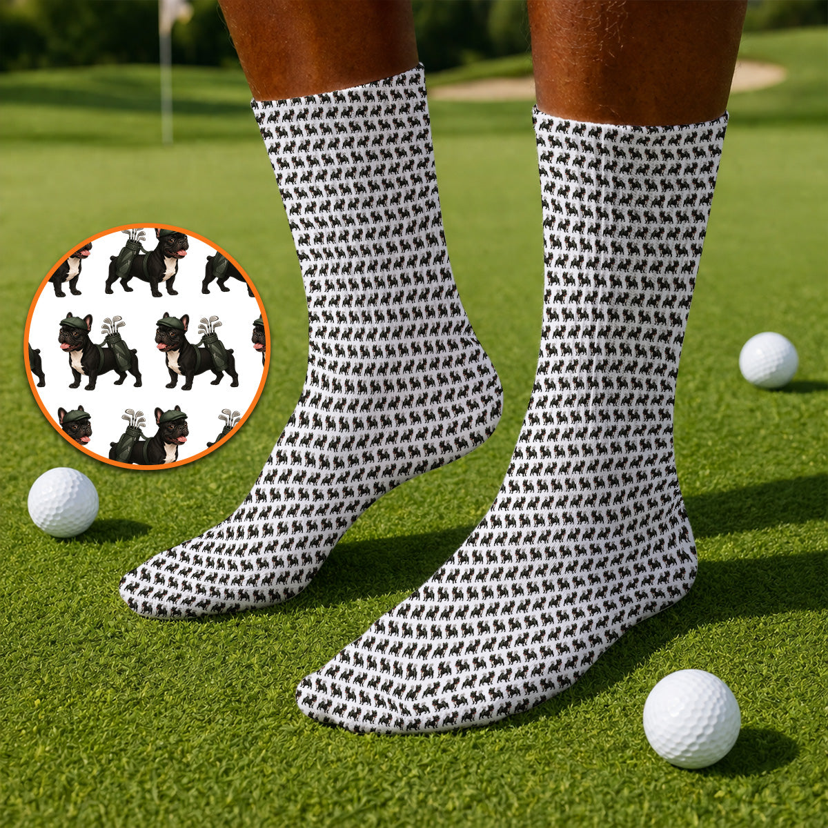 Black French Bulldog Golf Sock, Frenchie Pattern Golf Socks, Funny Dog Dad Gift